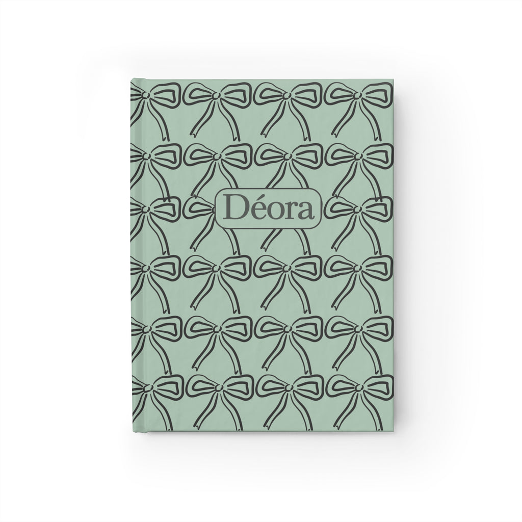 Personalized Mint Bow Pattern Journal — Ruled Lined Notebook with Name