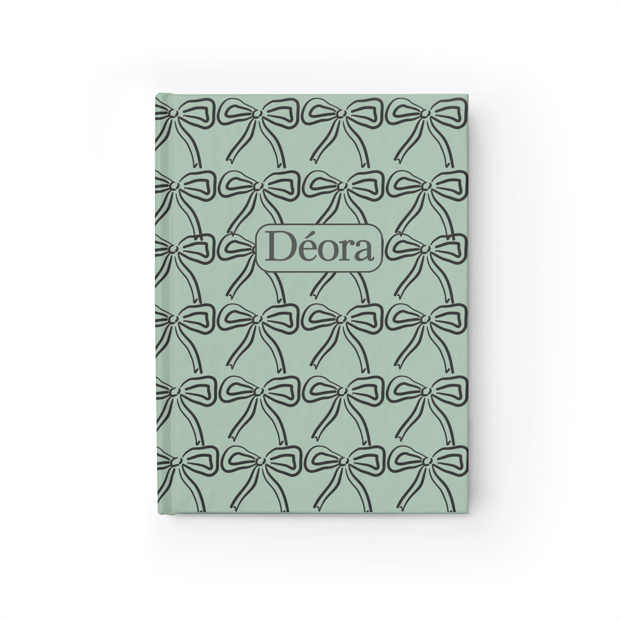 Personalized Mint Bow Pattern Journal — Ruled Lined Notebook with Name
