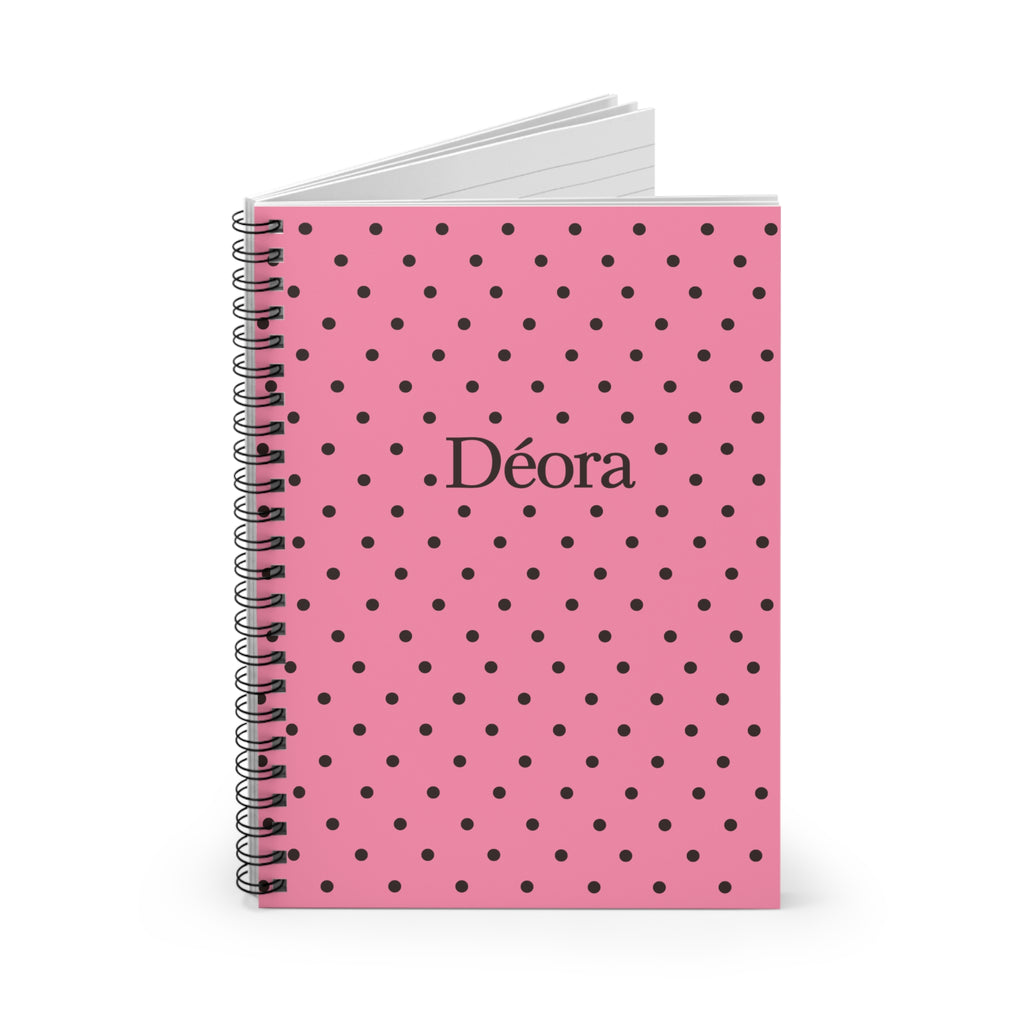 Personalized Pink Polka Dot Spiral Notebook – 'Déora' Ruled Journal