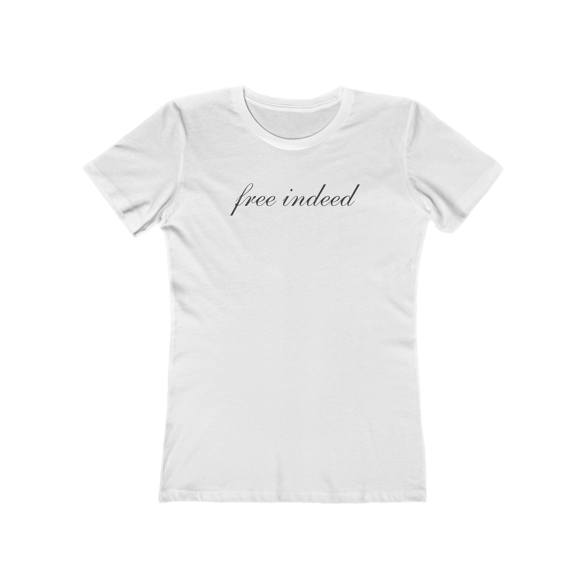 Free Indeed Boyfriend Tee — Women’s Script Graphic T‑Shirt