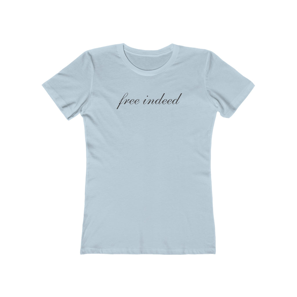 Free Indeed Boyfriend Tee — Women’s Script Graphic T‑Shirt