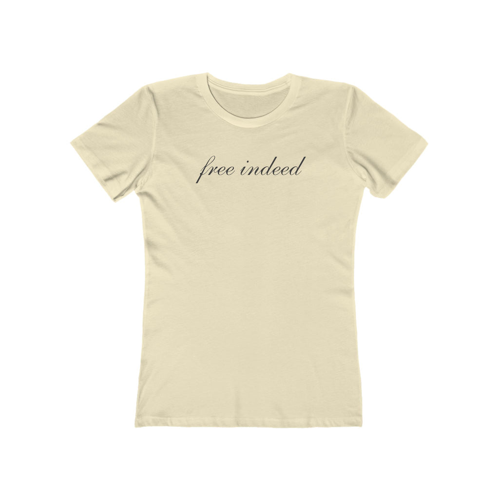 Free Indeed Boyfriend Tee — Women’s Script Graphic T‑Shirt