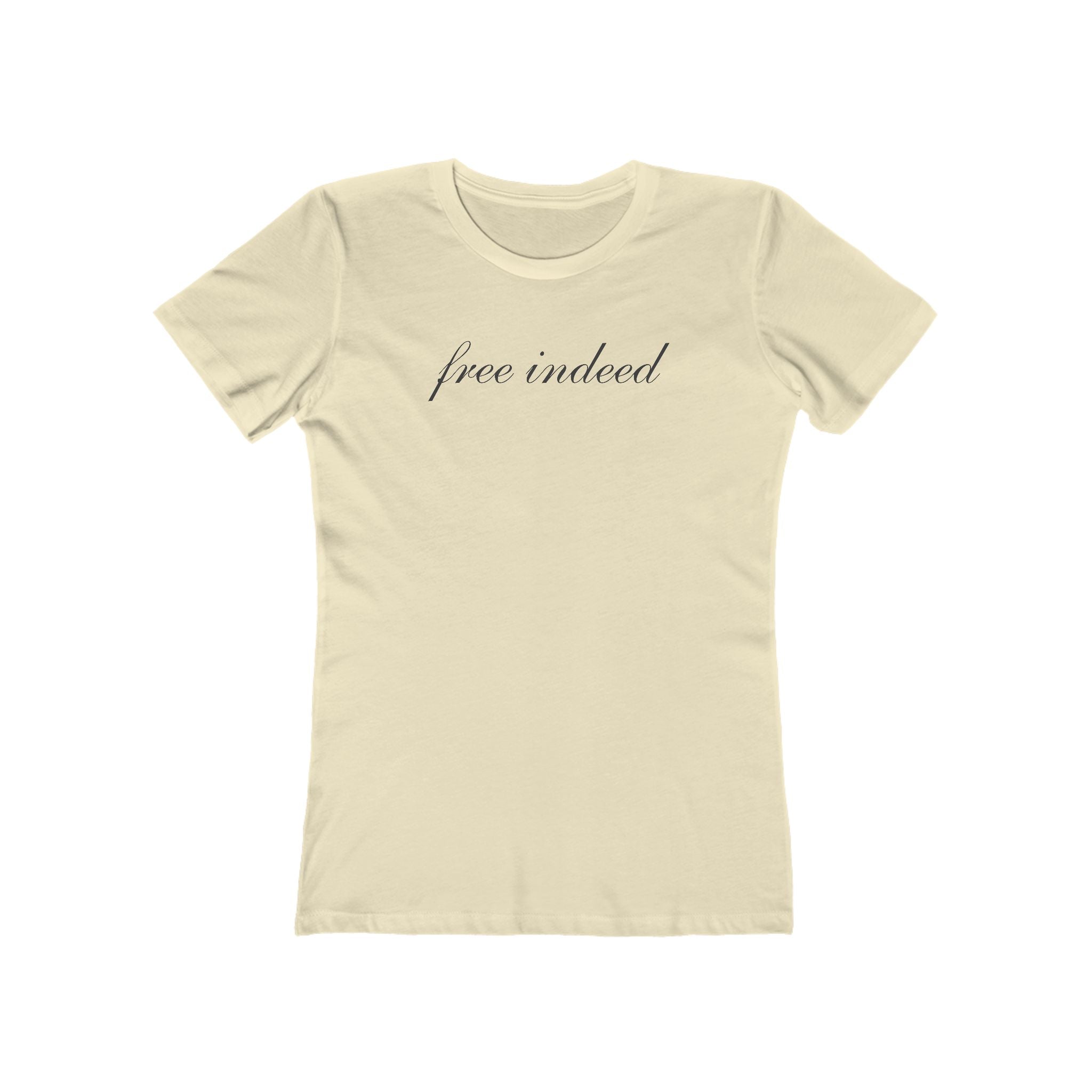 Free Indeed Boyfriend Tee — Women’s Script Graphic T‑Shirt