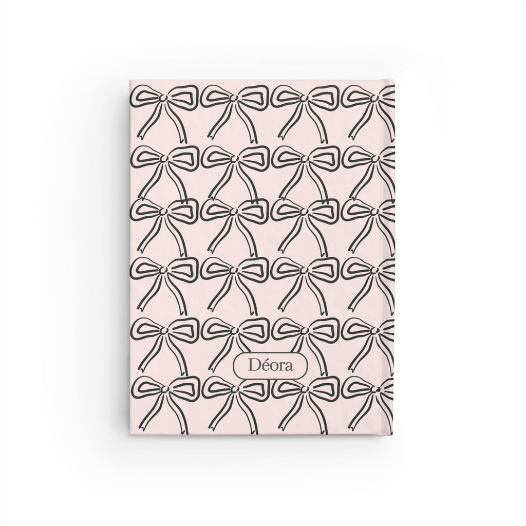 Personalized Bow Pattern Journal — Pink Ruled Notebook with Name (Déora)
