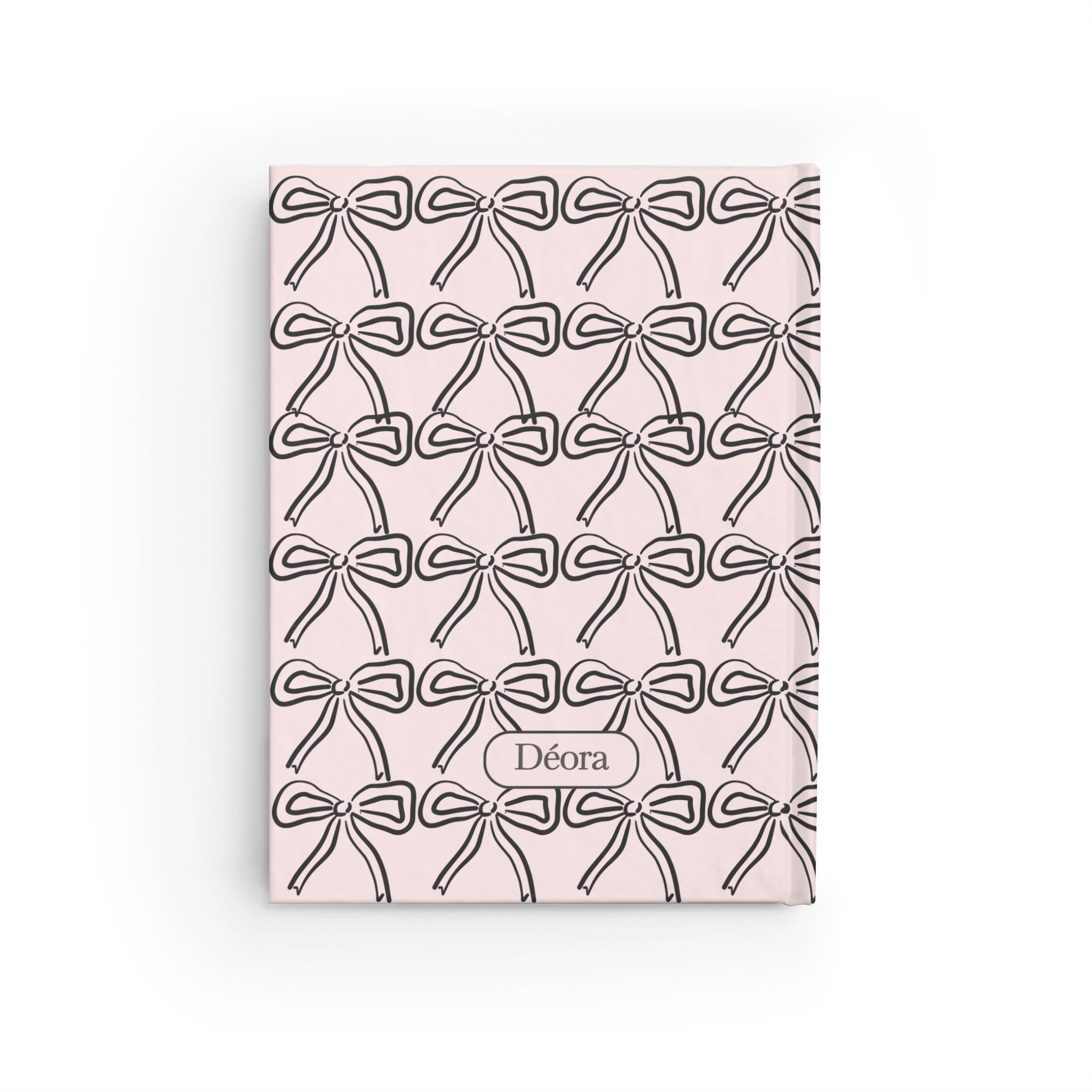 Personalized Bow Pattern Journal — Pink Ruled Notebook with Name (Déora)