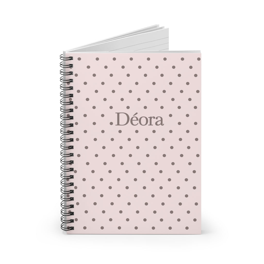 Pink Polka Dot Personalized Spiral Notebook — 'Déora' Ruled Journal
