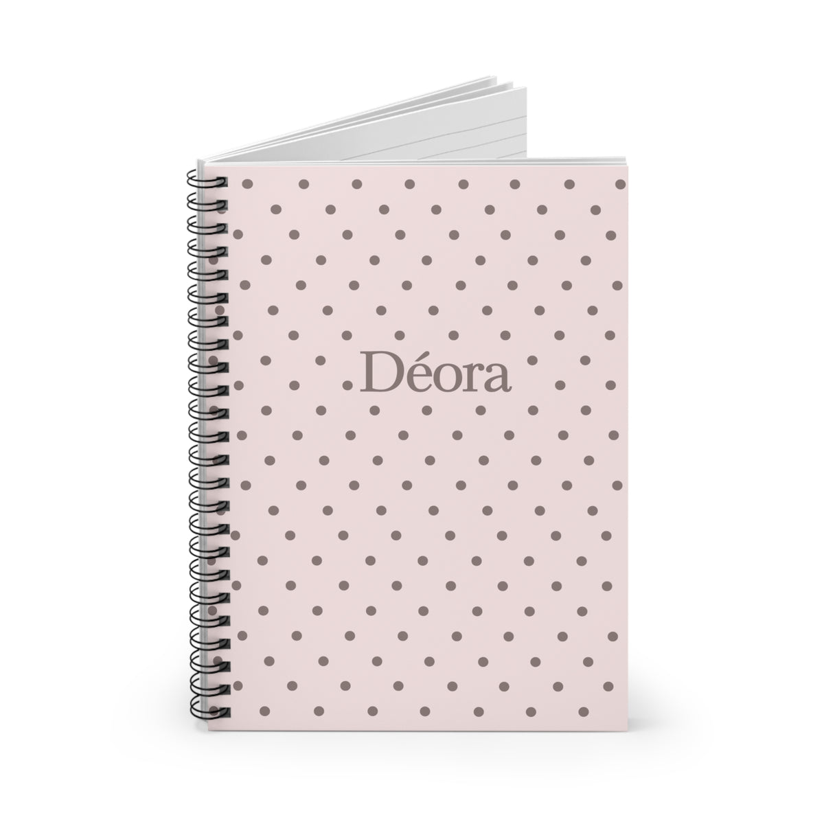 Pink Polka Dot Personalized Spiral Notebook — 'Déora' Ruled Journal