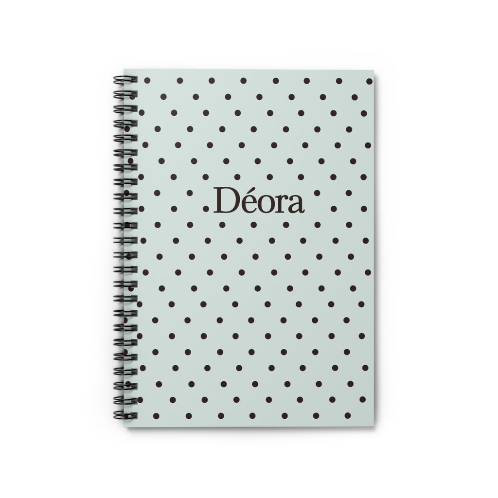 Polka Dot Personalized Spiral Notebook — Mint Green "Déora" Ruled Journal