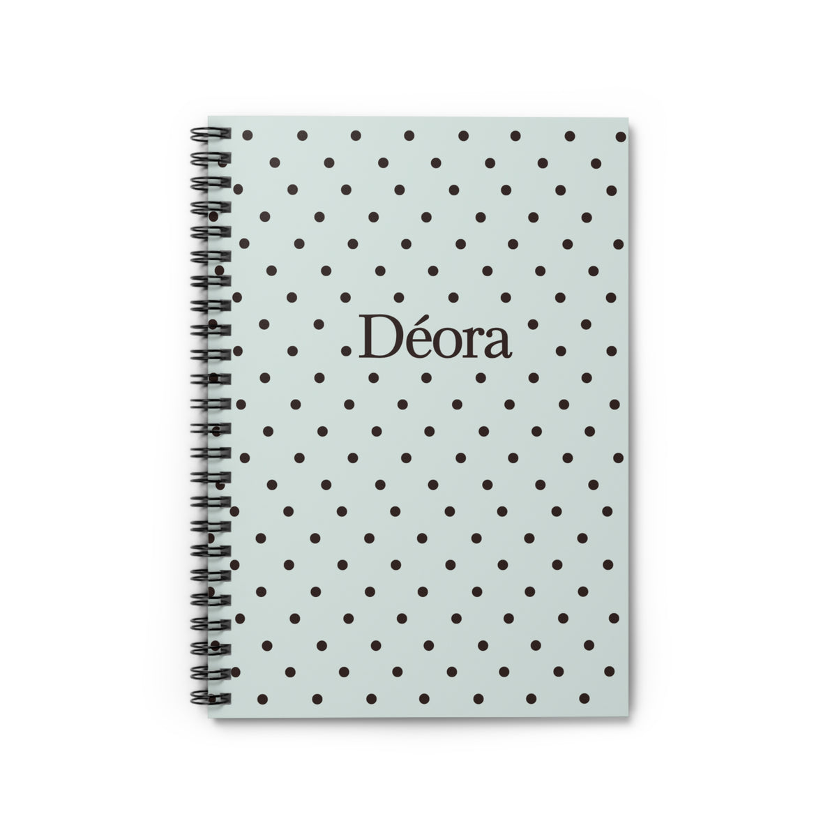 Polka Dot Personalized Spiral Notebook — Mint Green "Déora" Ruled Journal