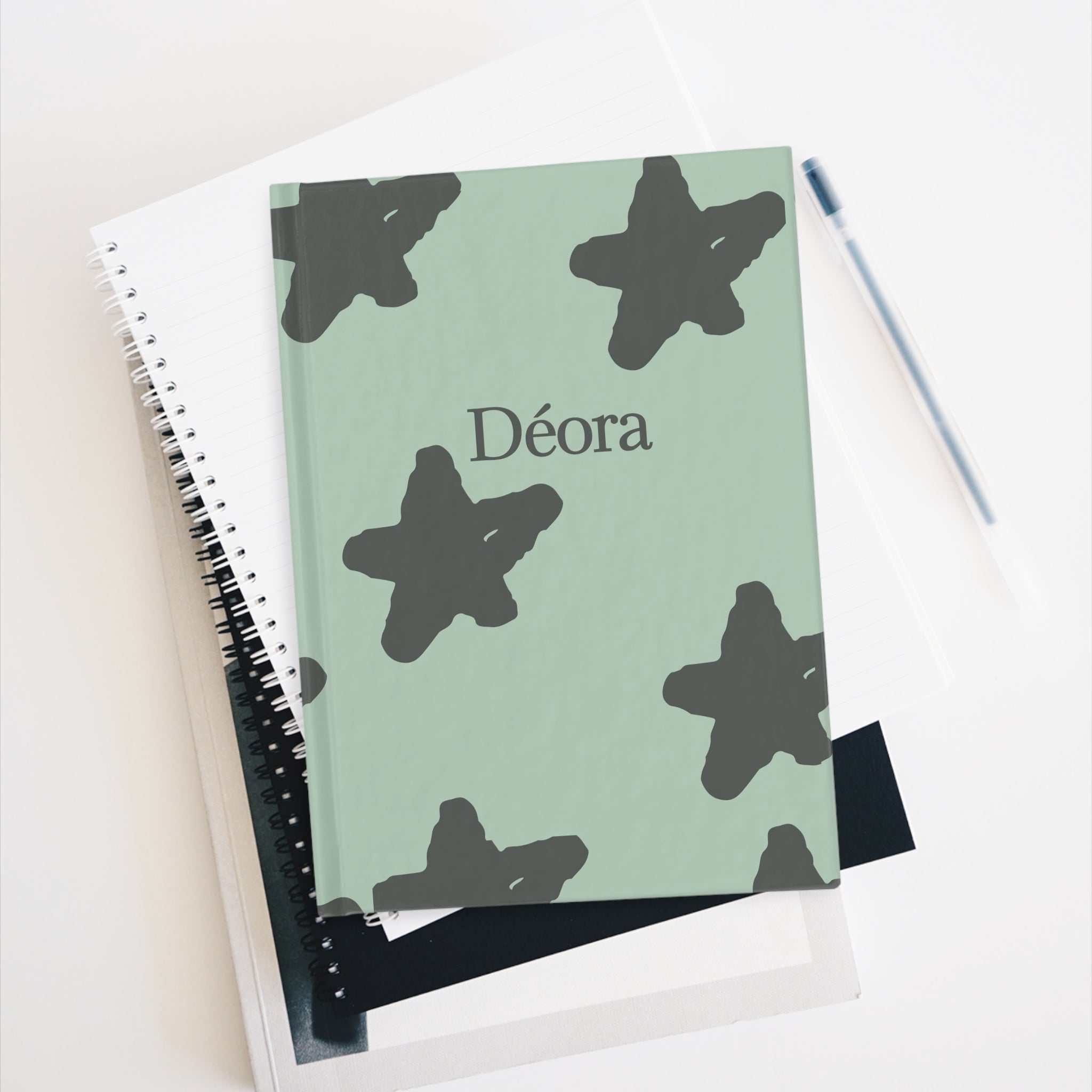 Mint Star Pattern Ruled Journal – Personalized "Déora" Cover