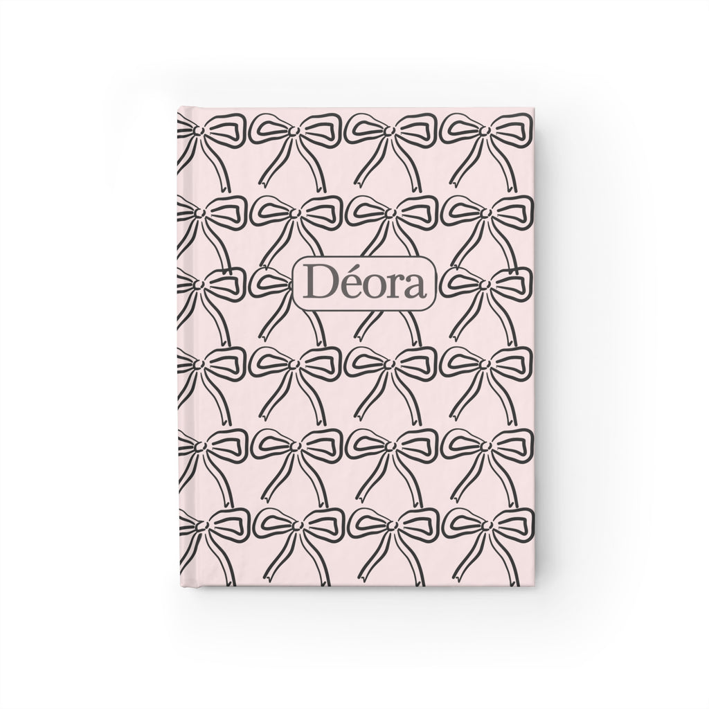 Personalized Bow Pattern Journal — Pink Ruled Notebook with Name (Déora)