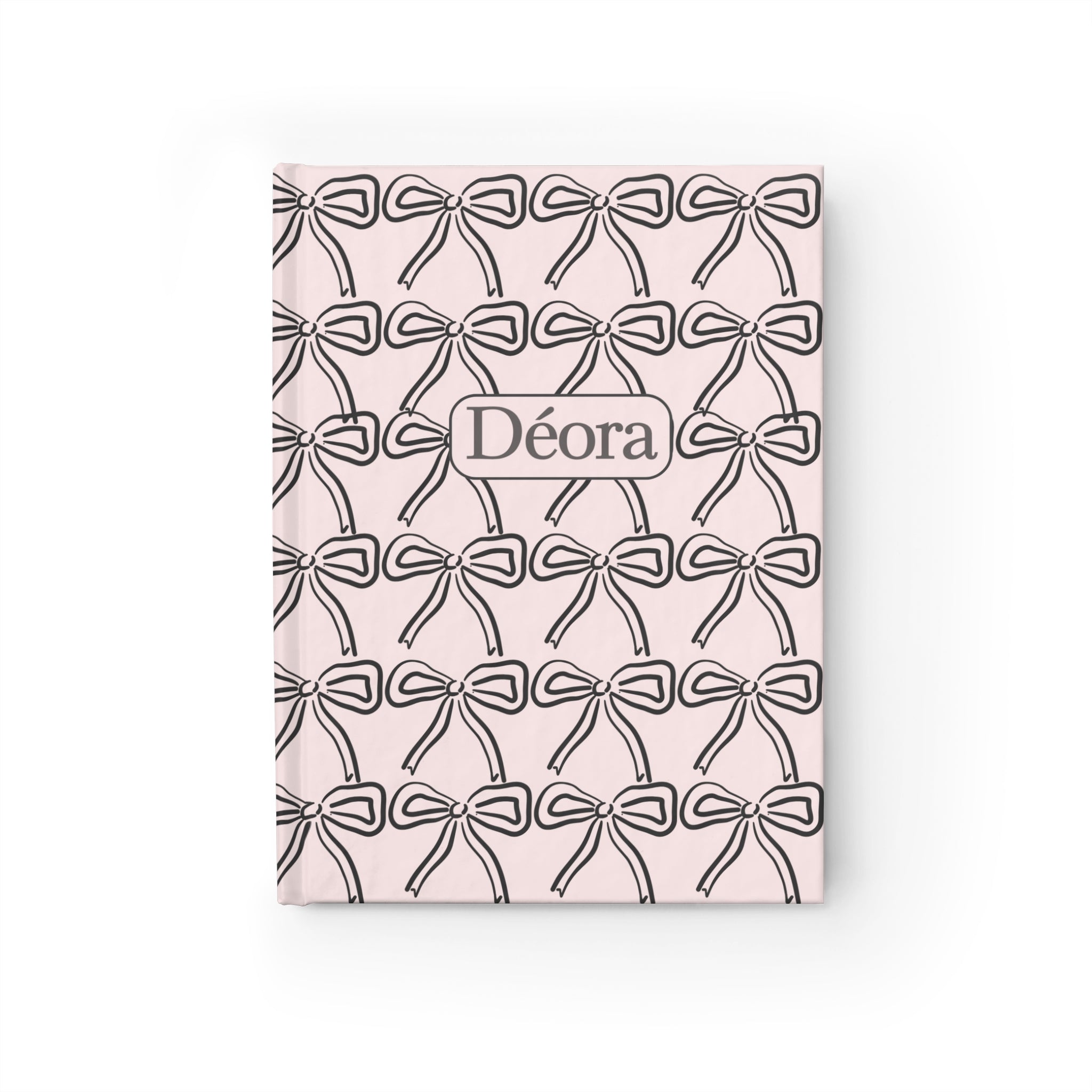 Personalized Bow Pattern Journal — Pink Ruled Notebook with Name (Déora)
