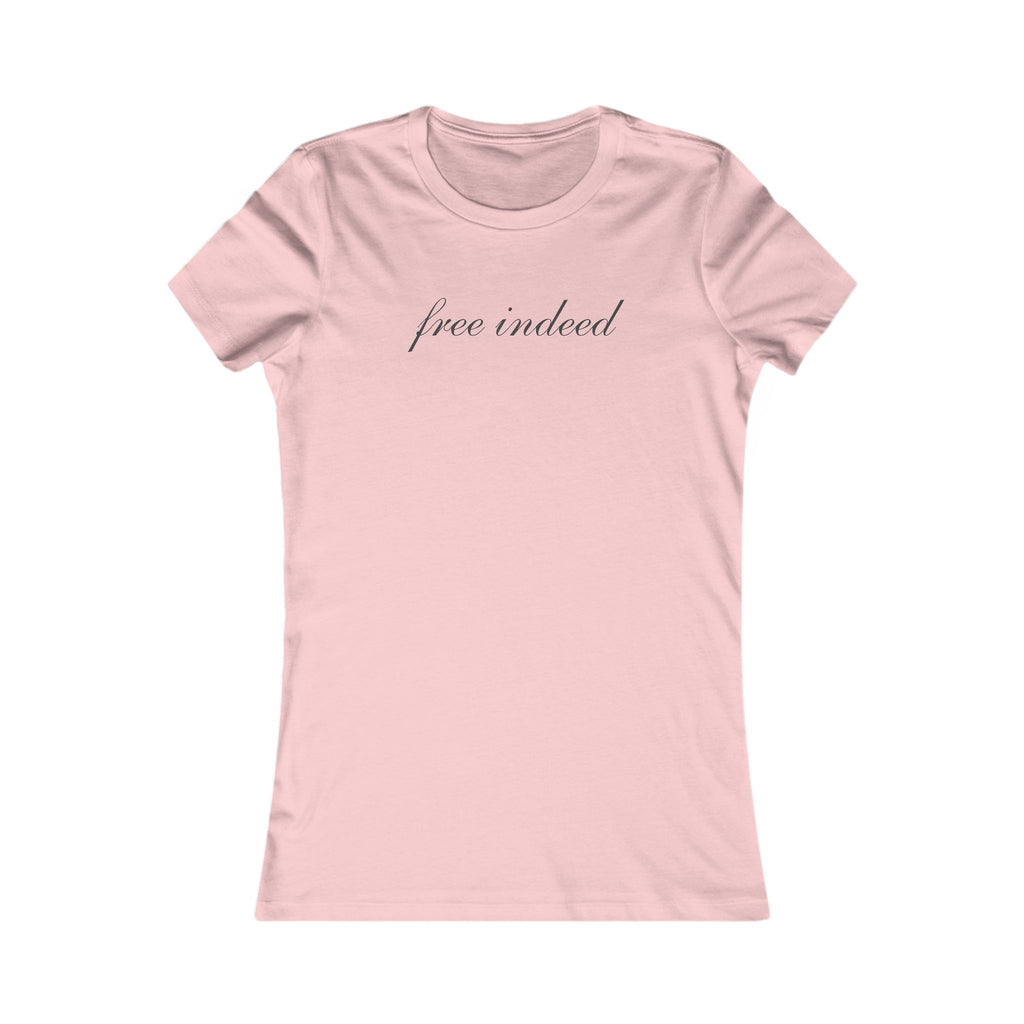 Women's Tee "Free Indeed" Script Graphic — Inspirational Casual Top