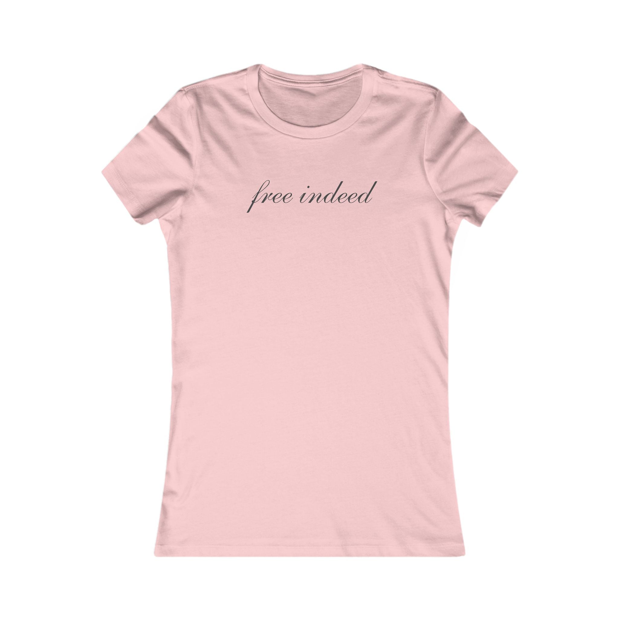 Women's Tee "Free Indeed" Script Graphic — Inspirational Casual Top