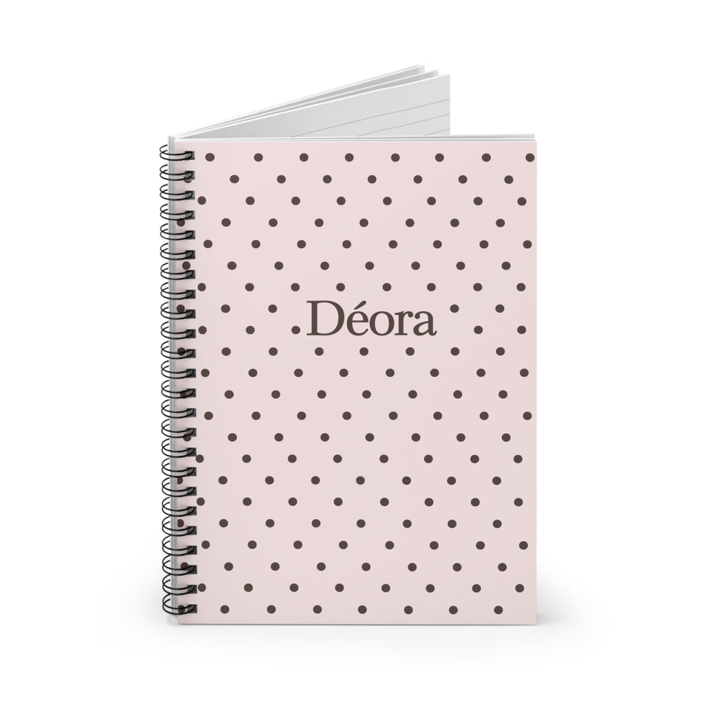 Personalized Pink Polka Dot Spiral Notebook — 'Déora' Ruled Journal