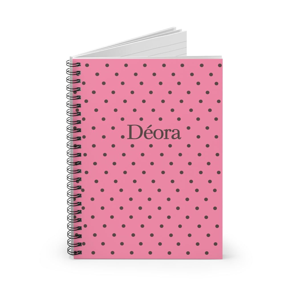 Pink Polka Dot Spiral Notebook — Personalized “Déora” Ruled Journal