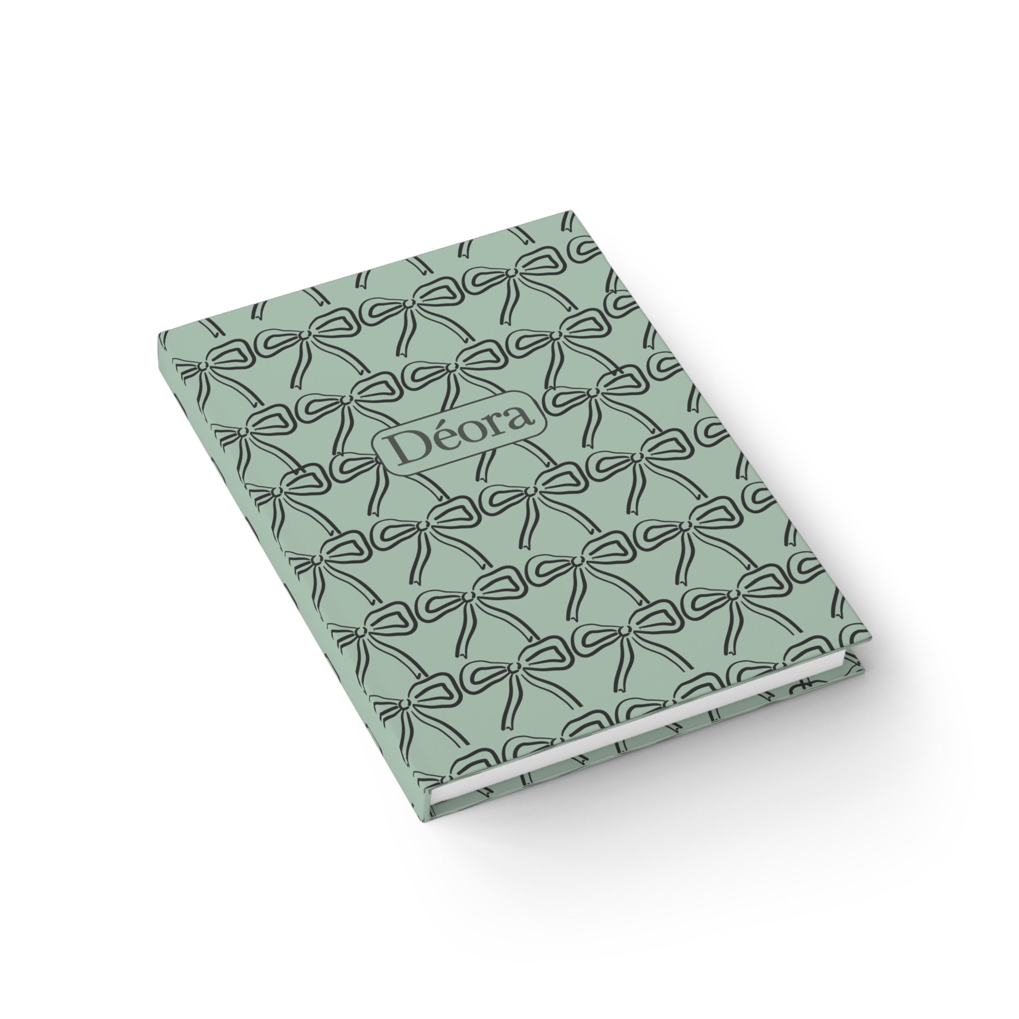 Personalized Bow Pattern Journal — 'Déora' Ruled Notebook, Pastel Green Gift