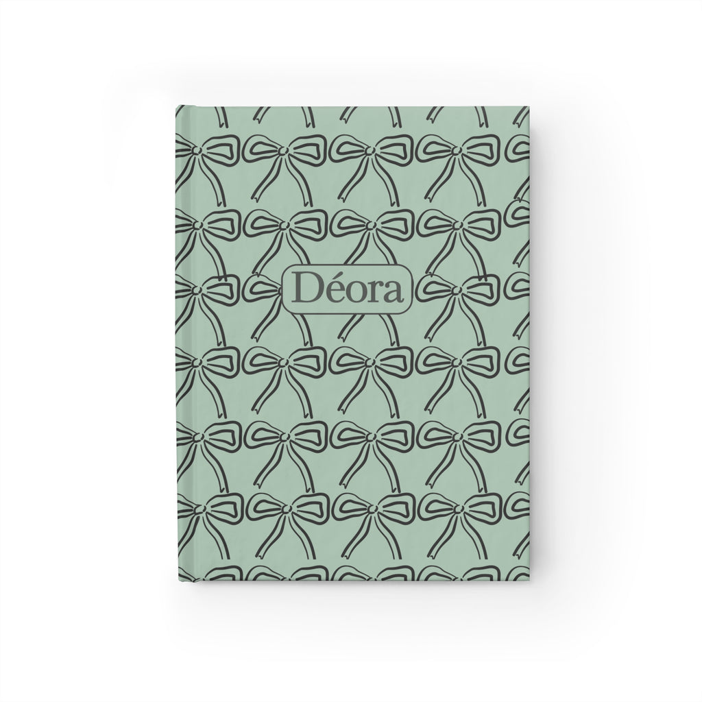 Personalized Bow Pattern Journal — 'Déora' Ruled Notebook, Pastel Green Gift