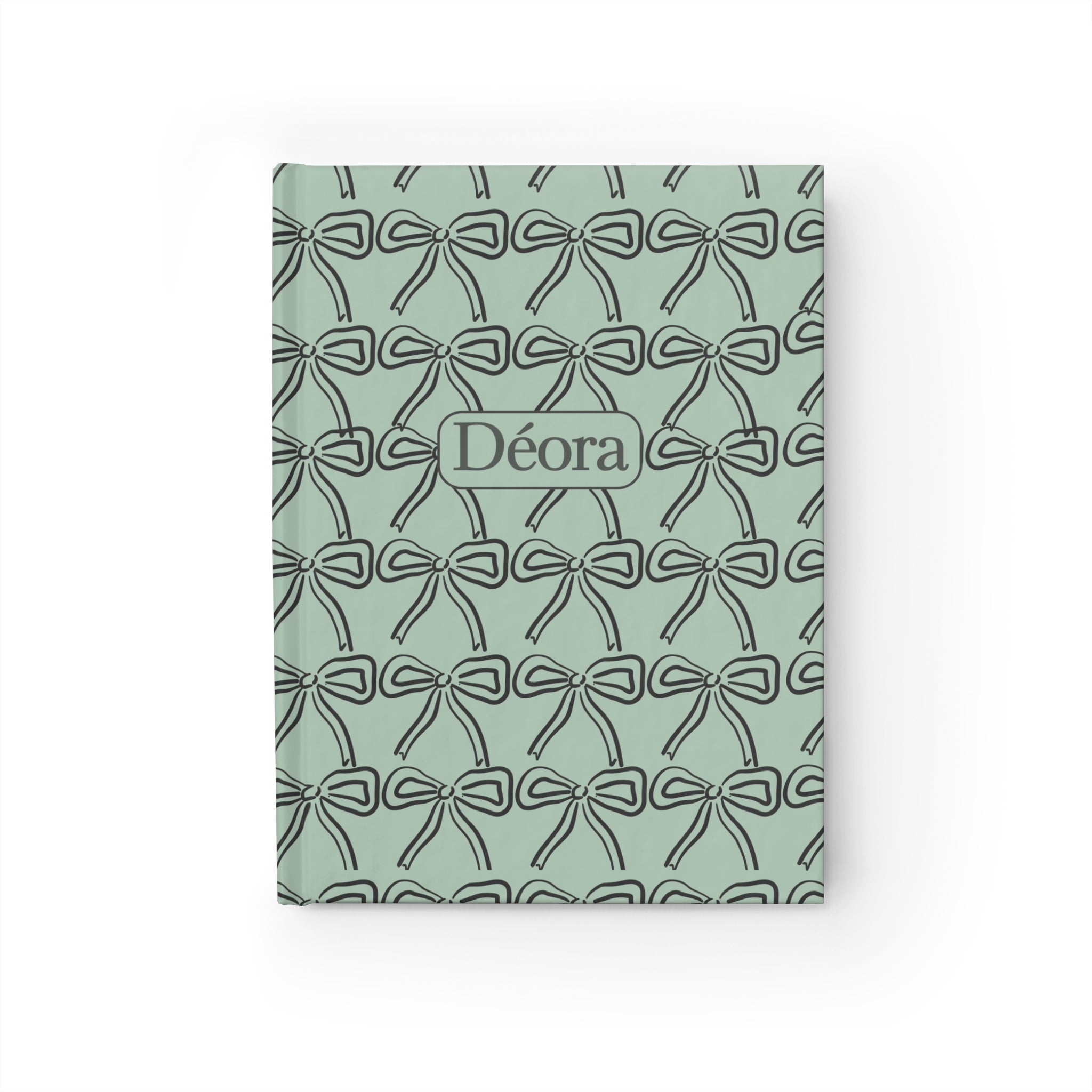 Personalized Bow Pattern Journal — 'Déora' Ruled Notebook, Pastel Green Gift