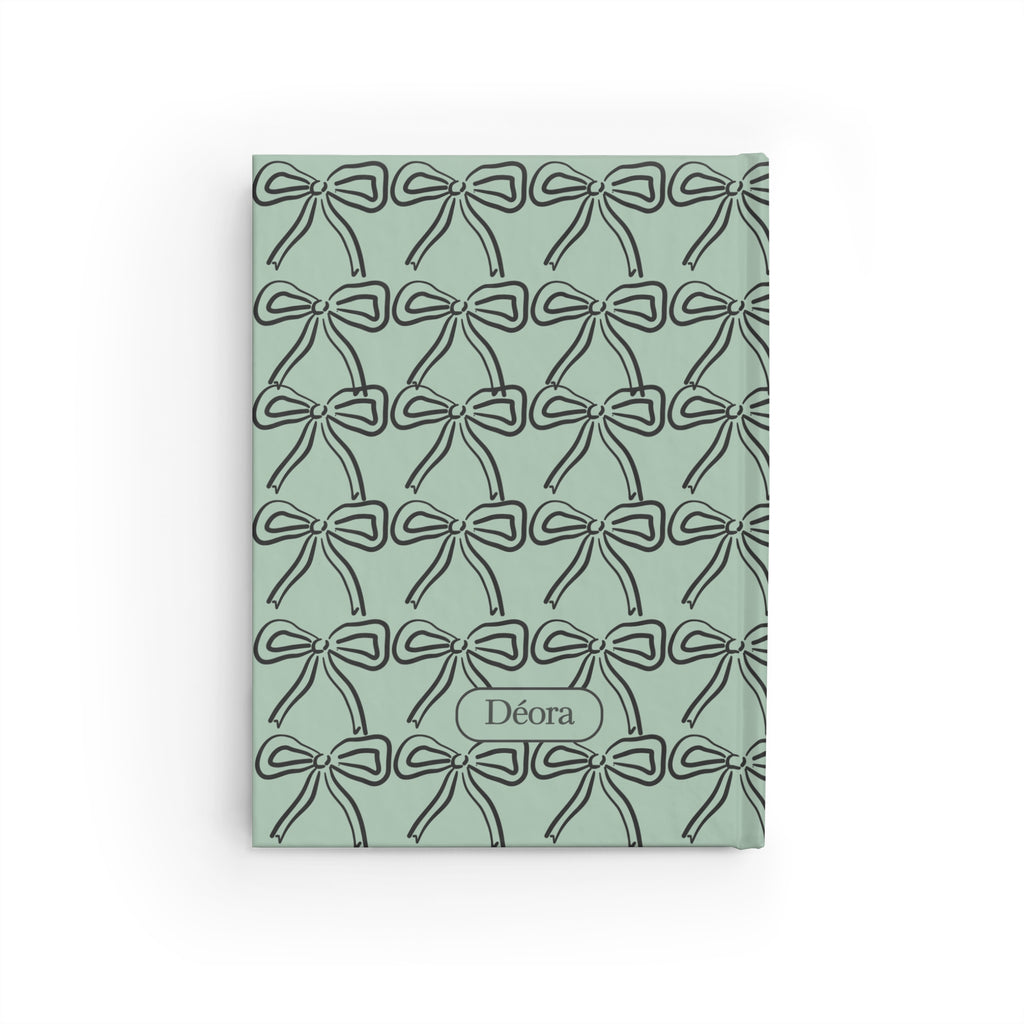 Personalized Mint Bow Pattern Journal — Ruled Lined Notebook with Name