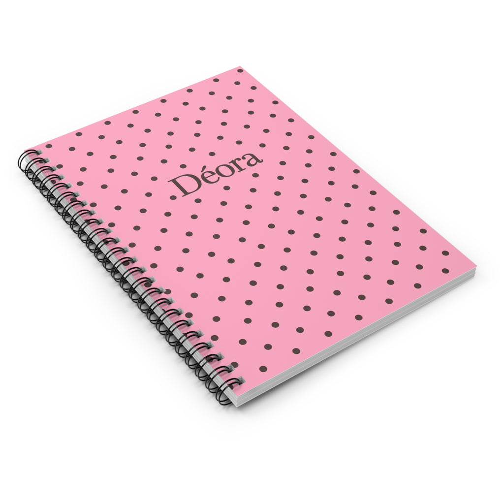 Pink Polka Dot Personalized Spiral Notebook — 'Déora' Ruled Journal