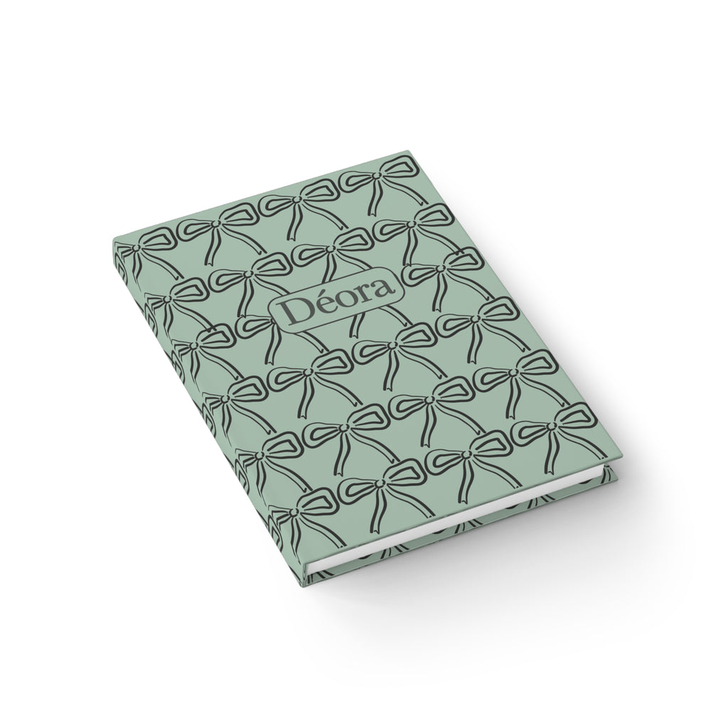Personalized Mint Bow Pattern Journal — Ruled Lined Notebook with Name