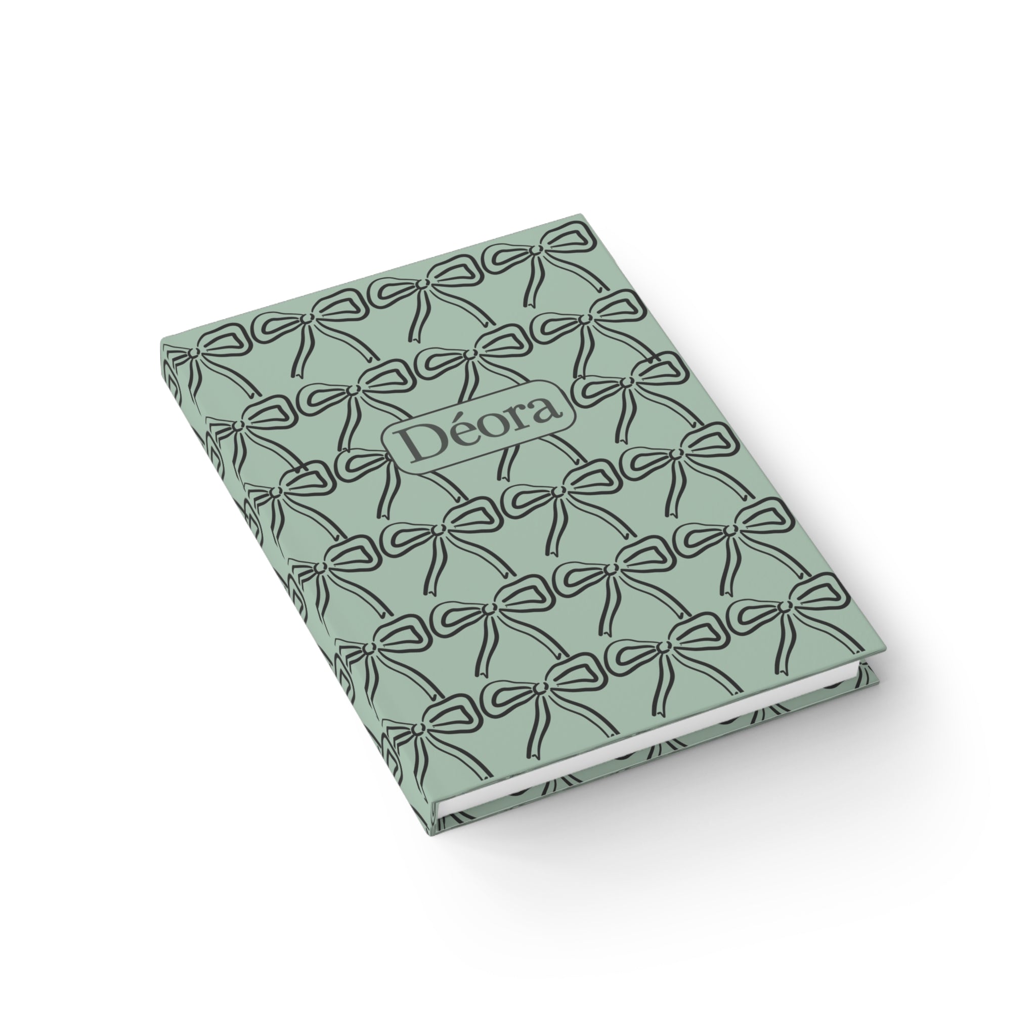Personalized Mint Bow Pattern Journal — Ruled Lined Notebook with Name