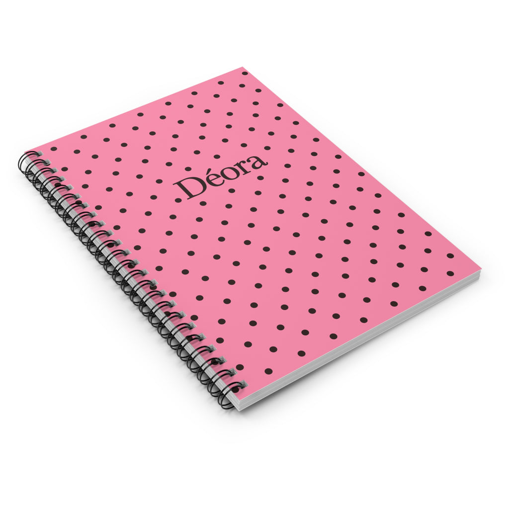 Personalized Pink Polka Dot Spiral Notebook – 'Déora' Ruled Journal