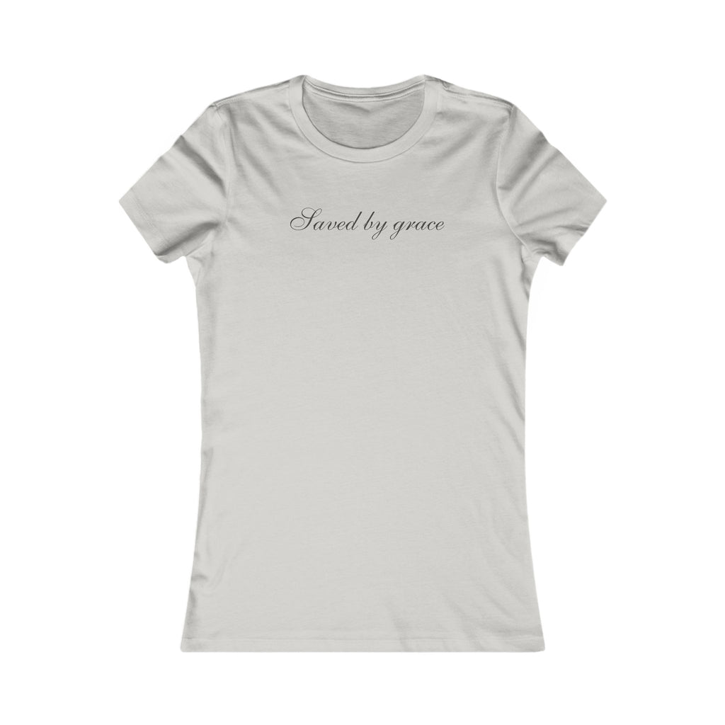 Saved by Grace Womens Tee — Inspirational Script Faith T-Shirt