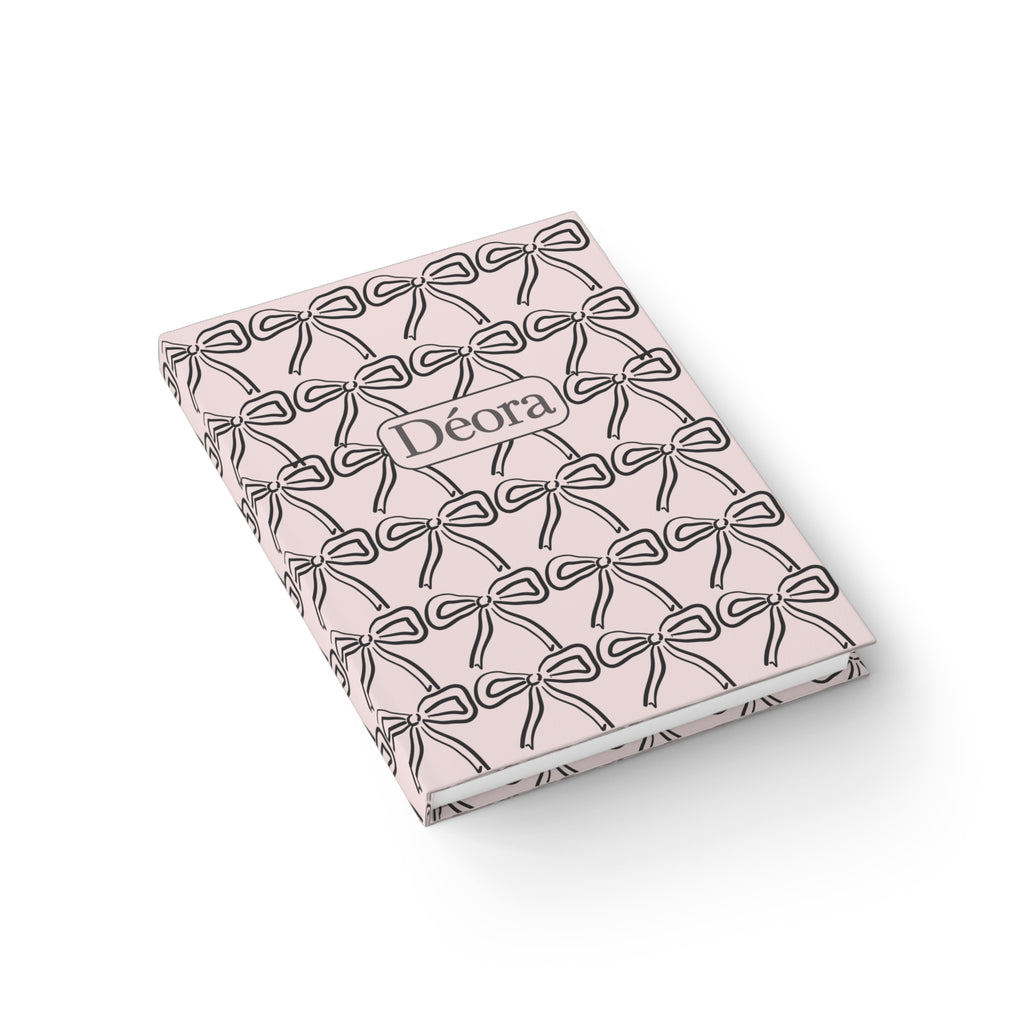 Personalized Bow Pattern Journal — Pink Ruled Notebook with Name (Déora)
