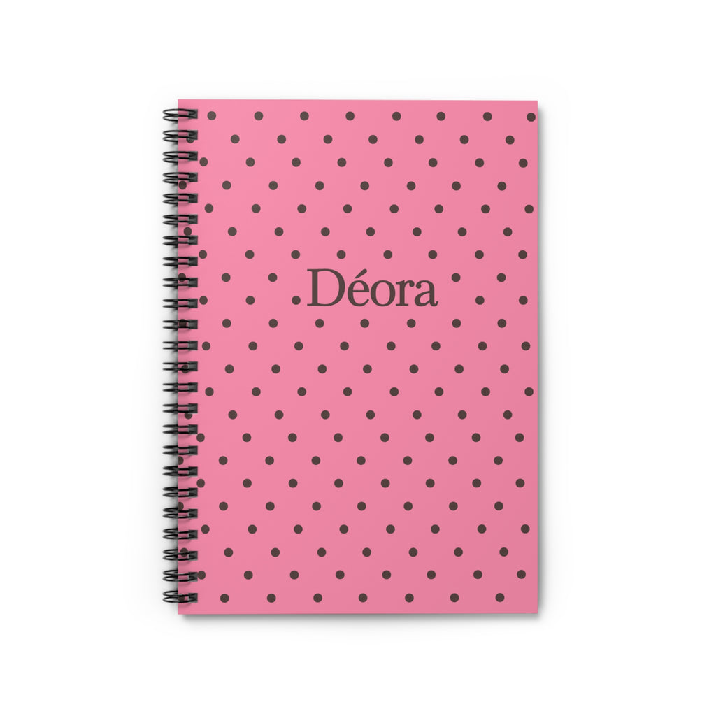 Pink Polka Dot Spiral Notebook — Personalized “Déora” Ruled Journal