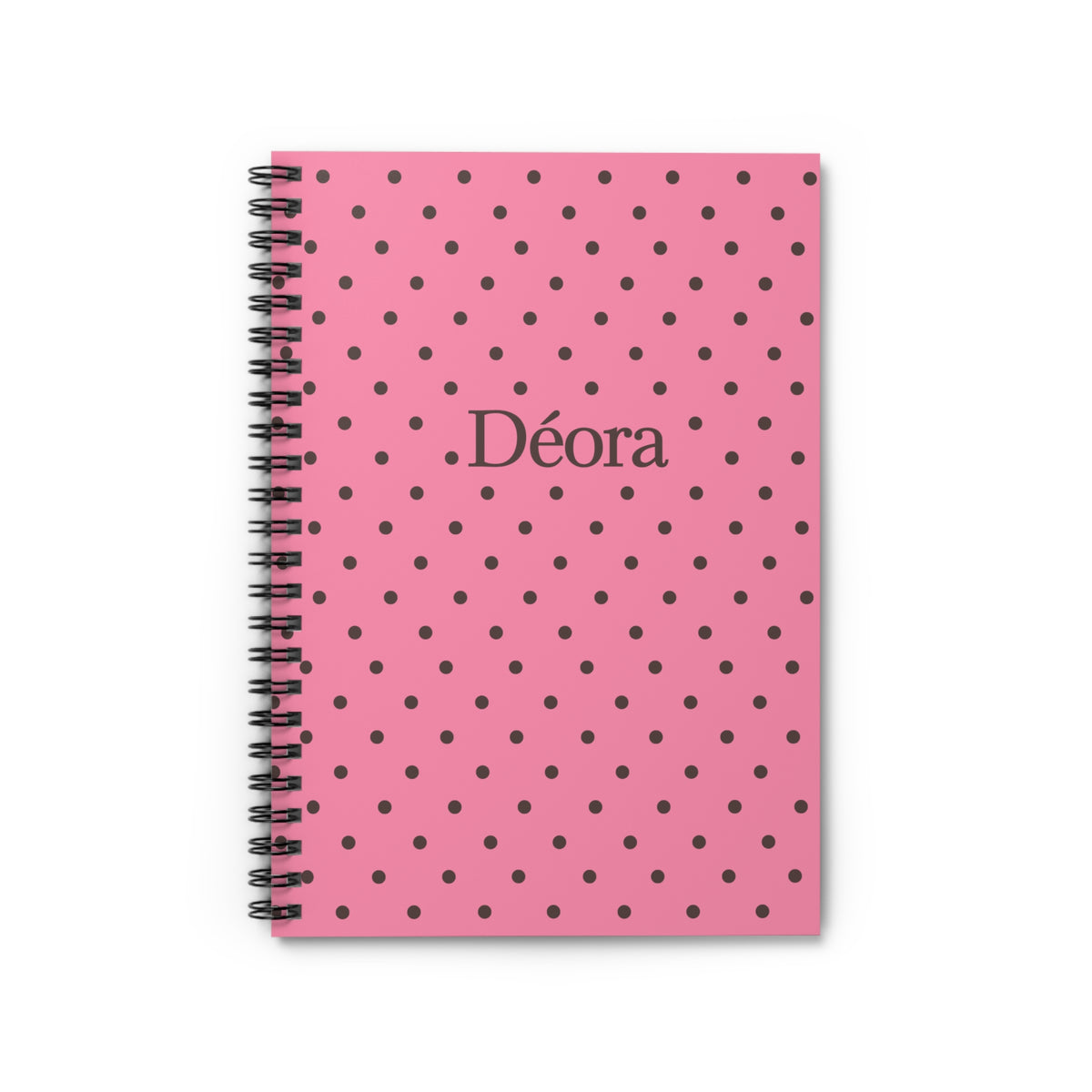 Pink Polka Dot Spiral Notebook — Personalized “Déora” Ruled Journal