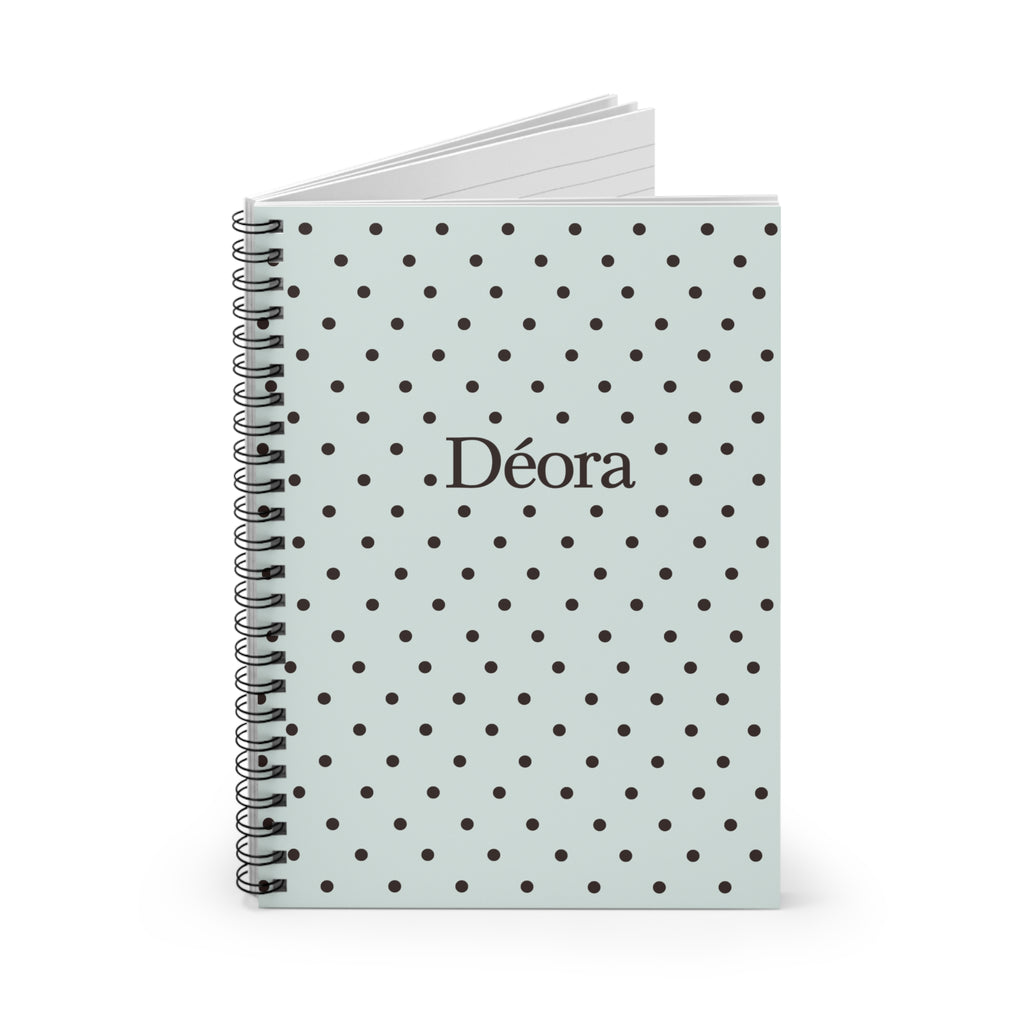 Polka Dot Personalized Spiral Notebook — Mint Green "Déora" Ruled Journal