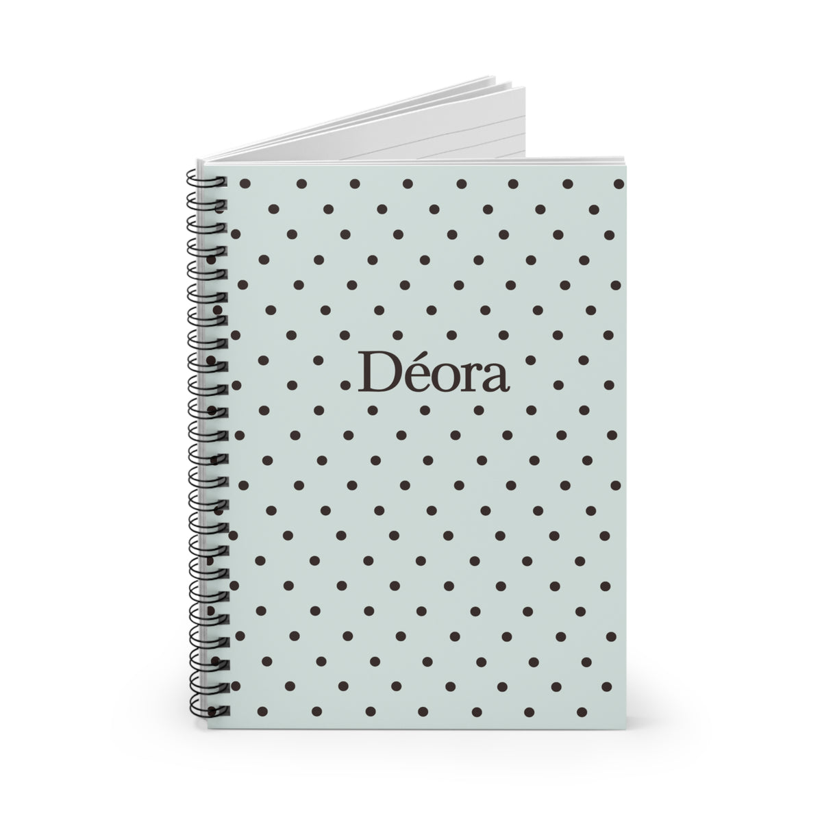 Polka Dot Personalized Spiral Notebook — Mint Green "Déora" Ruled Journal