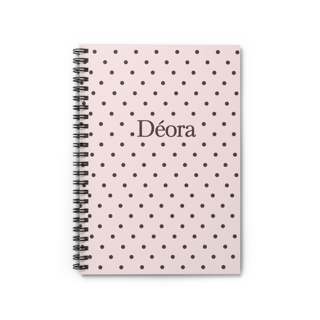 Personalized Pink Polka Dot Spiral Notebook — 'Déora' Ruled Journal