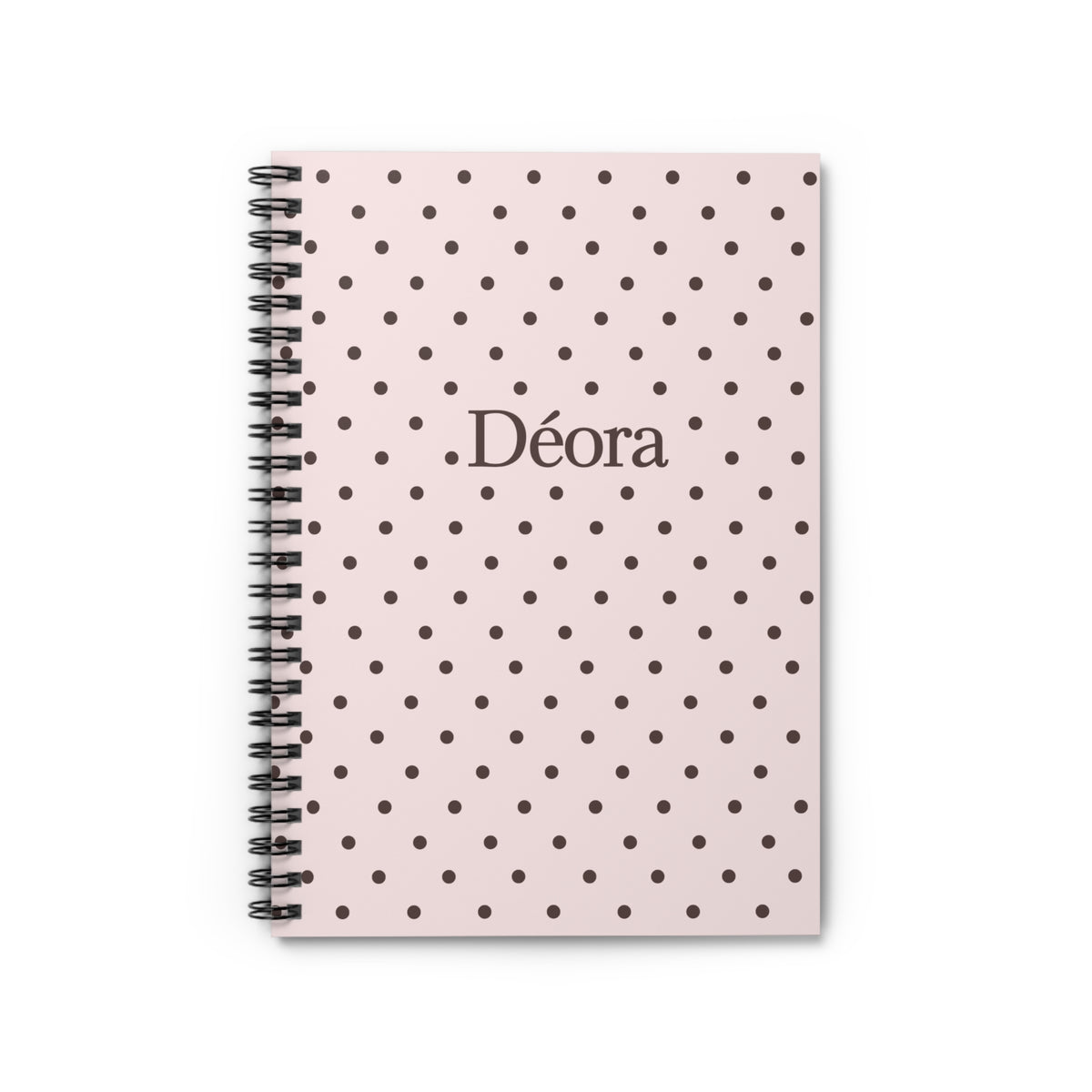 Personalized Pink Polka Dot Spiral Notebook — 'Déora' Ruled Journal