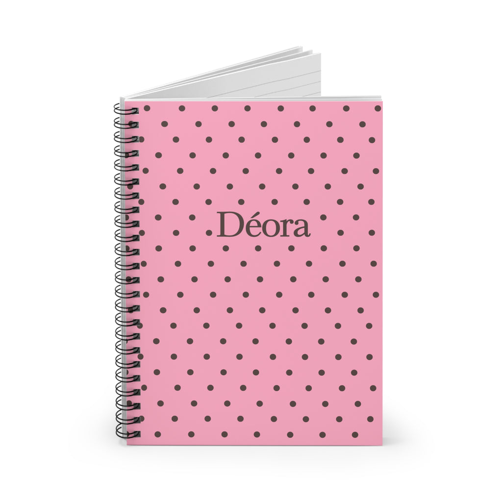 Pink Polka Dot Personalized Spiral Notebook — 'Déora' Ruled Journal
