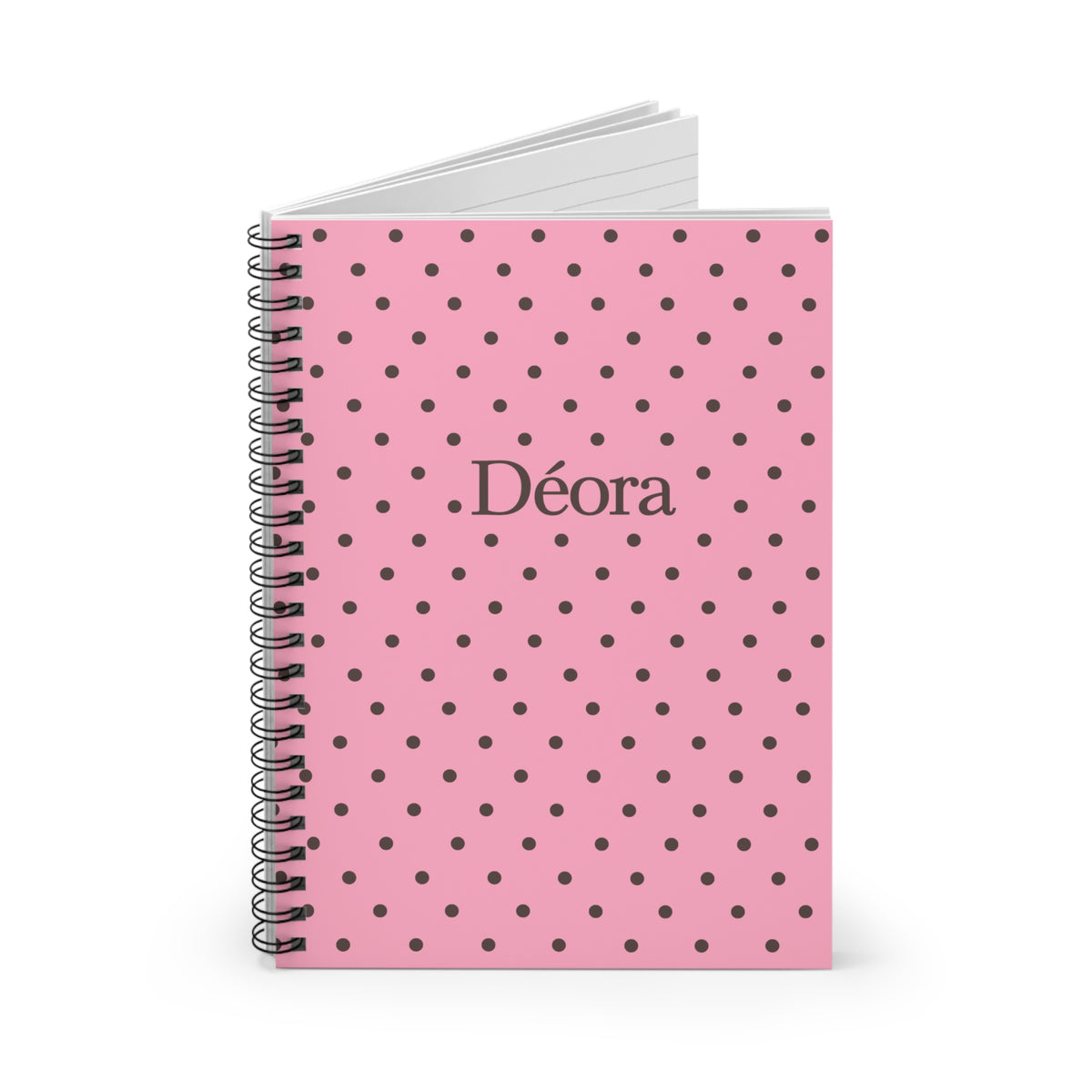 Pink Polka Dot Personalized Spiral Notebook — 'Déora' Ruled Journal
