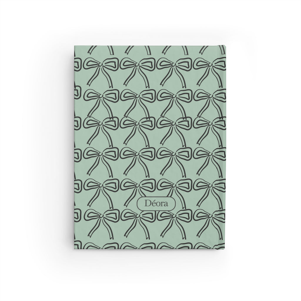 Personalized Bow Pattern Journal — 'Déora' Ruled Notebook, Pastel Green Gift