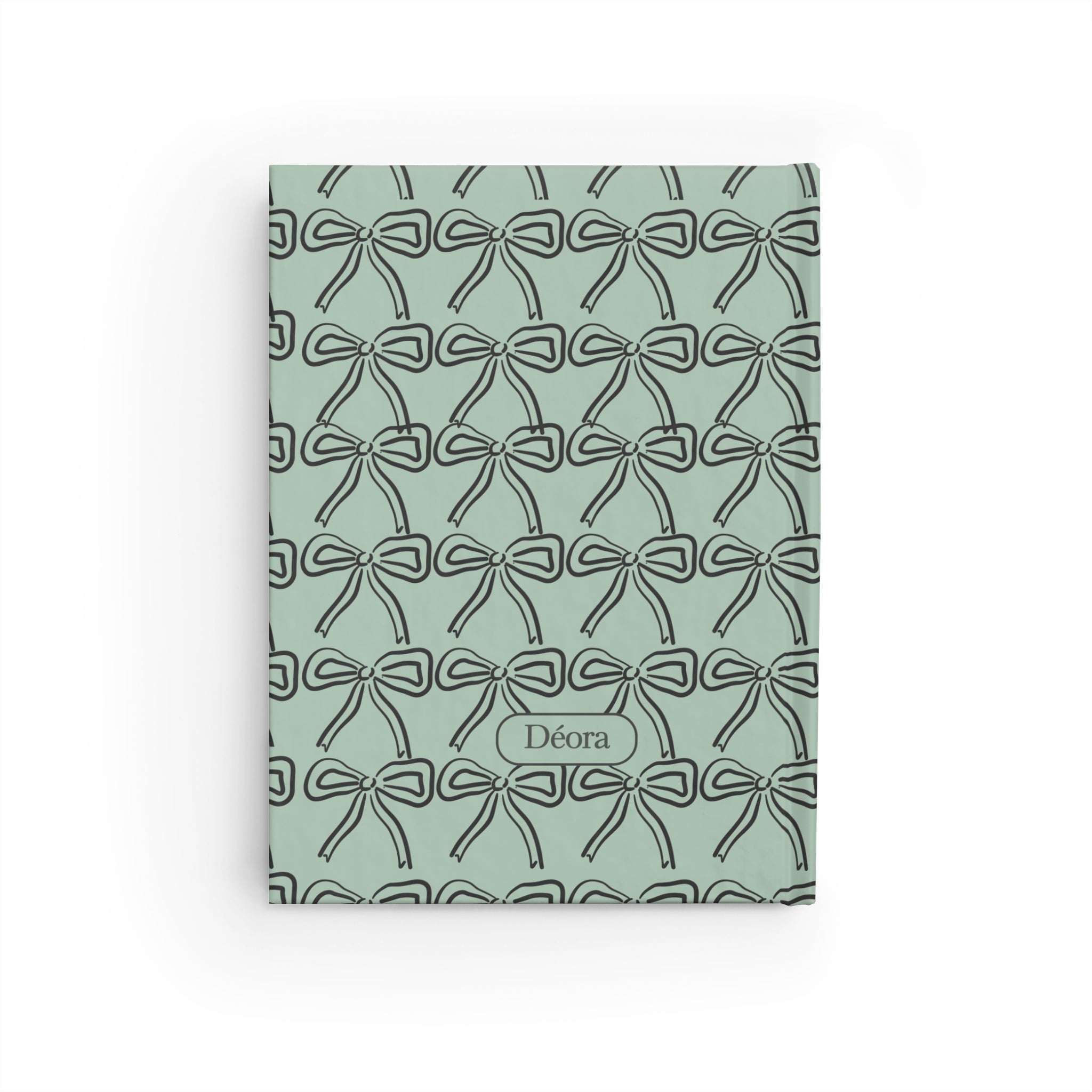 Personalized Bow Pattern Journal — 'Déora' Ruled Notebook, Pastel Green Gift